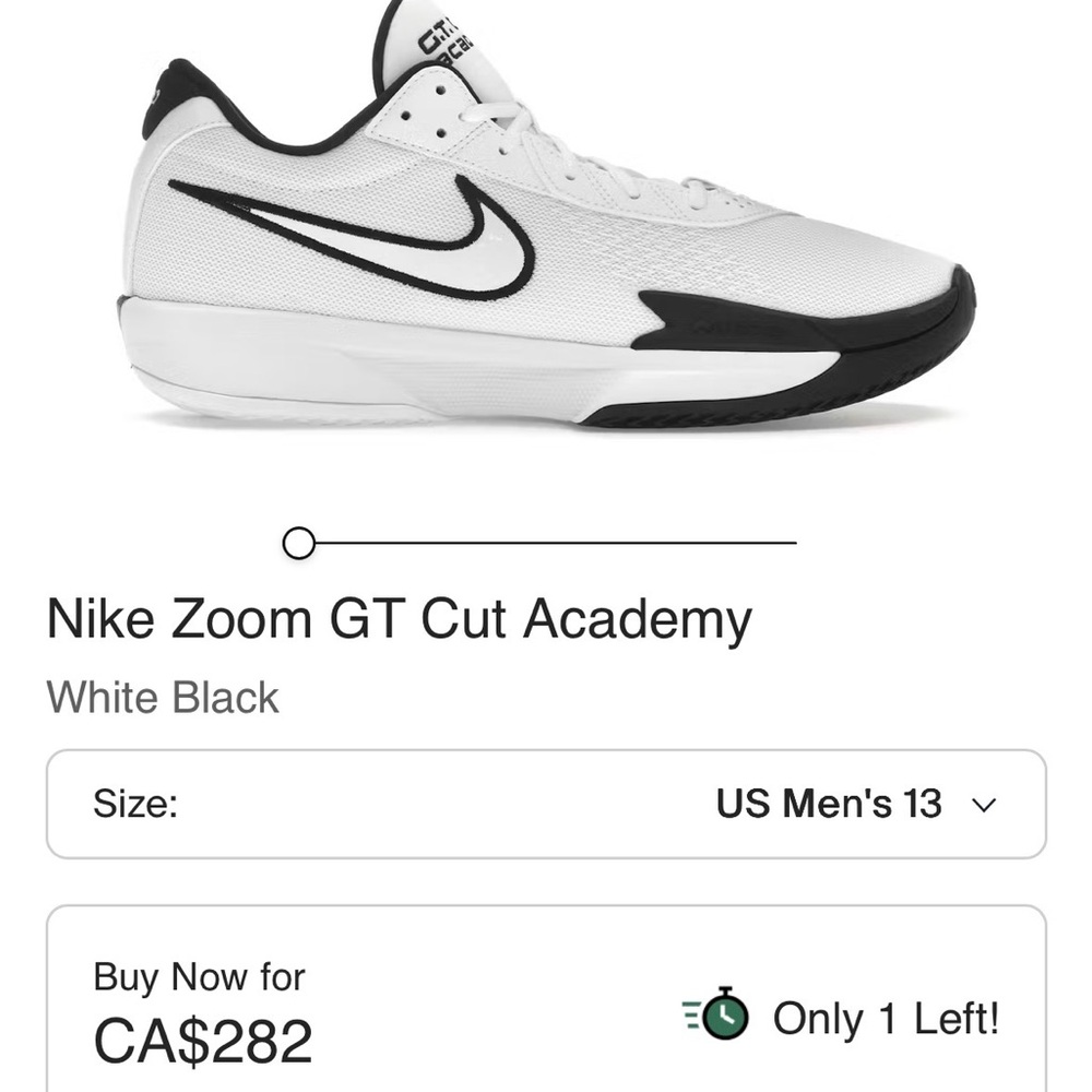 Nike Zoom GT Cut Academy White and Black Shoes